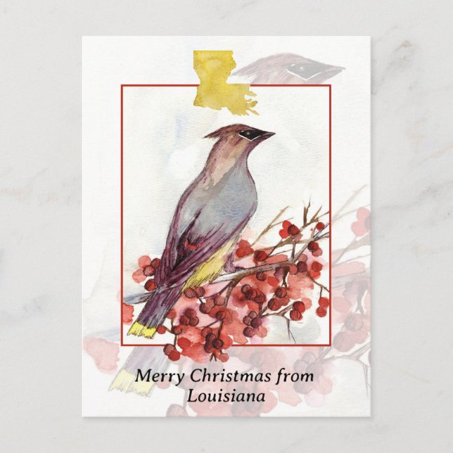 Cartes Pour Fêtes Annuelles Joyeux Noël de Louisiana Cedar Waxwing Bird (Devant)