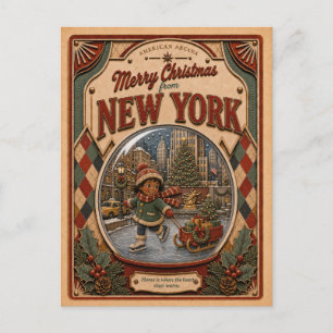 Cartes Pour Fêtes Annuelles Joyeux Noël de New York Globe de Neige Vintage