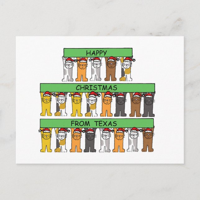 Cartes Pour Fêtes Annuelles Joyeux Noël de Texas Cartoon Cats (Devant)