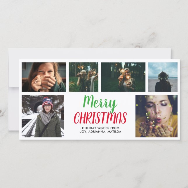 Cartes Pour Fêtes Annuelles Joyeux Noël Décontracté Script Six Photo Collage (Devant)