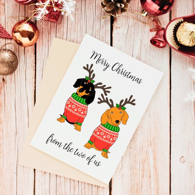 Cartes Pour Fêtes Annuelles Joyeux Noël Deux Dachshunds Jumelés (Funny Dachshund Christmas Cards from Couple)