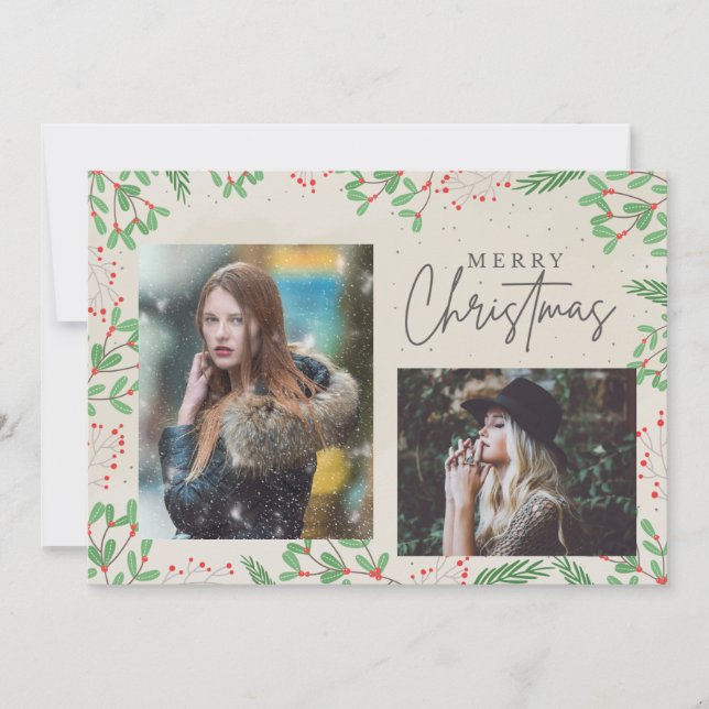 Cartes Pour Fêtes Annuelles Joyeux Noël Deux Photos (Devant)