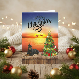 Cartes Pour Fêtes Annuelles Joyeux Noël Doberman Sunset Bay Dock