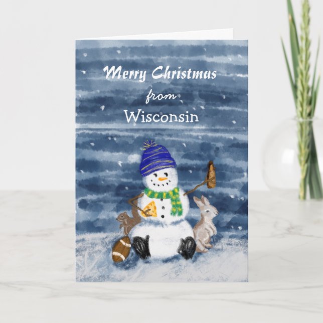 Cartes Pour Fêtes Annuelles Joyeux Noël drôle aquarelle Wisconsin   (Devant)