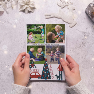 Cartes Pour Fêtes Annuelles Joyeux Noël drôle photo collage famille 4 photo