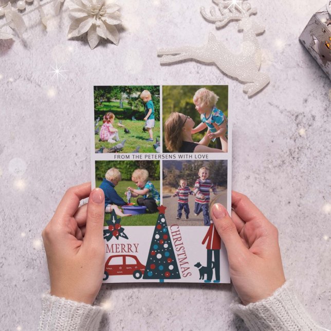 Cartes Pour Fêtes Annuelles Joyeux Noël drôle photo collage famille 4 photo (Créateur téléchargé)