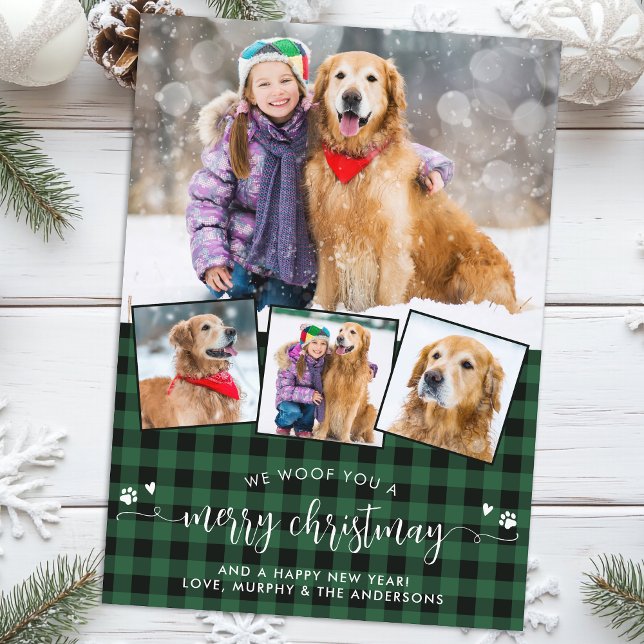 Cartes Pour Fêtes Annuelles Joyeux Noël Du Chien Plaid Photo Collage (Créateur téléchargé)