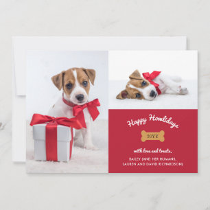 Cartes Pour Fêtes Annuelles Joyeux Noël du chien   Rouge avec grille photo