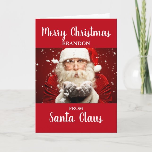 Cartes Pour Fêtes Annuelles Joyeux Noël du Père Noël AJOUTER NOM Plier (Devant)