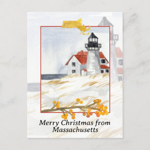 Cartes Pour Fêtes Annuelles Joyeux Noël du Phare du Massachusetts Neige