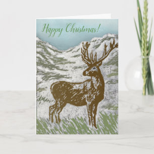 Cartes Pour Fêtes Annuelles Joyeux Noël écossais cerf Snowy Glen Linocut