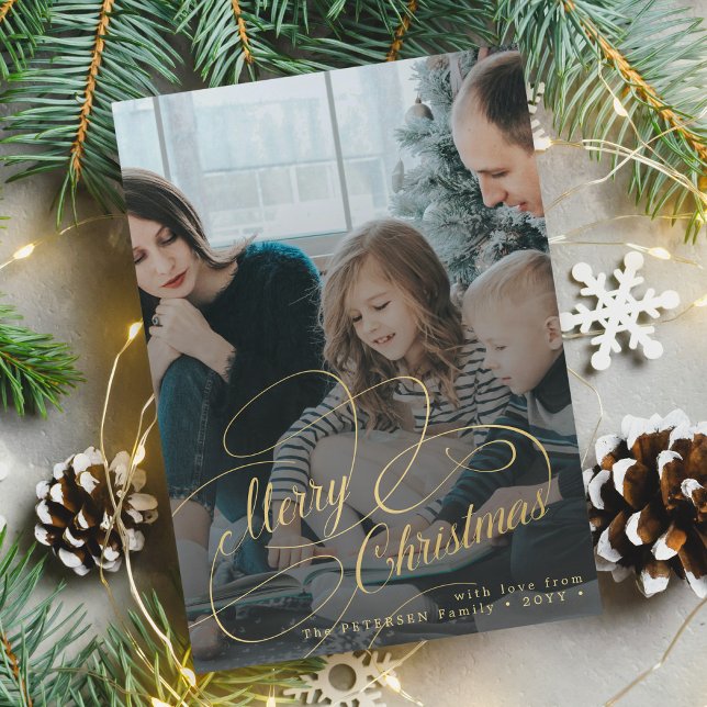 Cartes Pour Fêtes Annuelles Joyeux Noël écriture d'or superposition photo (Créateur téléchargé)