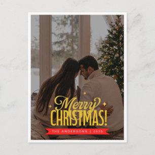 Cartes Pour Fêtes Annuelles Joyeux Noël écriture dorée élégante pleine photo