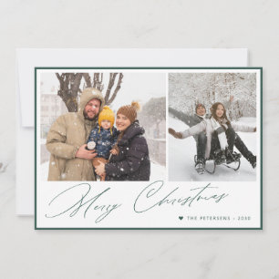 Cartes Pour Fêtes Annuelles Joyeux Noël écriture élégante simple photo verte