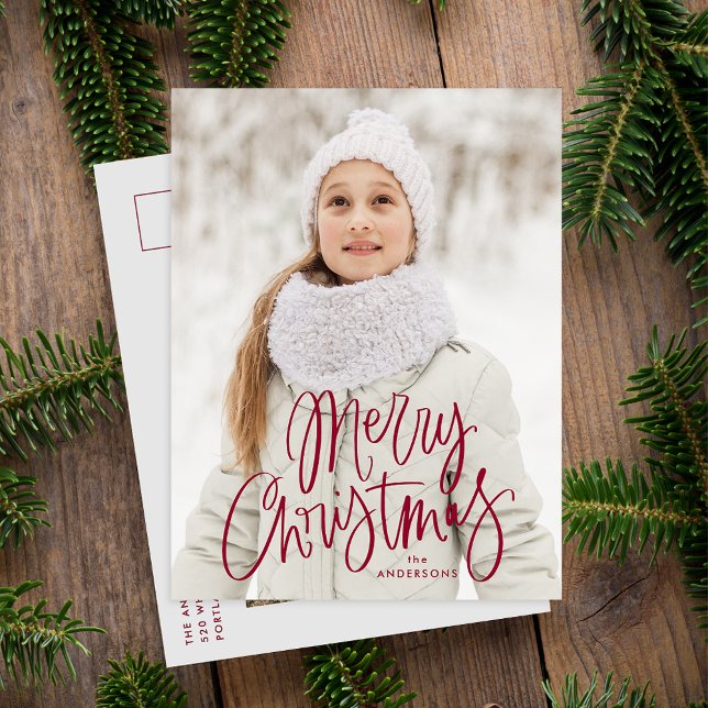 Cartes Pour Fêtes Annuelles Joyeux Noël écriture fantaisiste Cranberry 2 Photo (Créateur téléchargé)