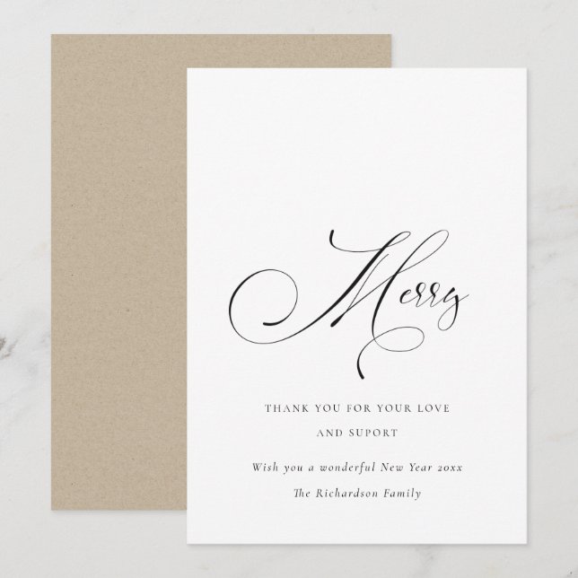Cartes Pour Fêtes Annuelles Joyeux Noël écriture minimale élégante (Devant / Derrière)