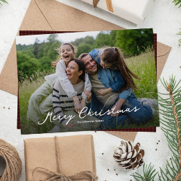 Cartes Pour Fêtes Annuelles Joyeux Noël écriture rustique plaid rouge photo