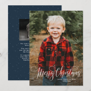 Cartes Pour Fêtes Annuelles Joyeux Noël écriture simple photo bleu marine