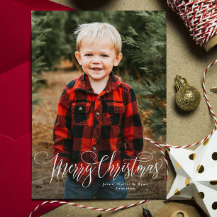 Cartes Pour Fêtes Annuelles Joyeux Noël écriture simple photo rouge