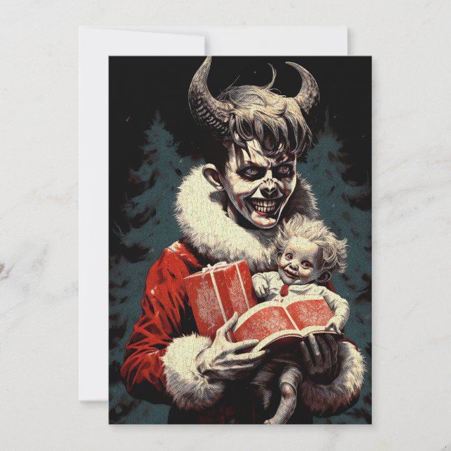Cartes Pour Fêtes Annuelles Joyeux Noël Éffrayant Horreur Devil Boy (Devant)