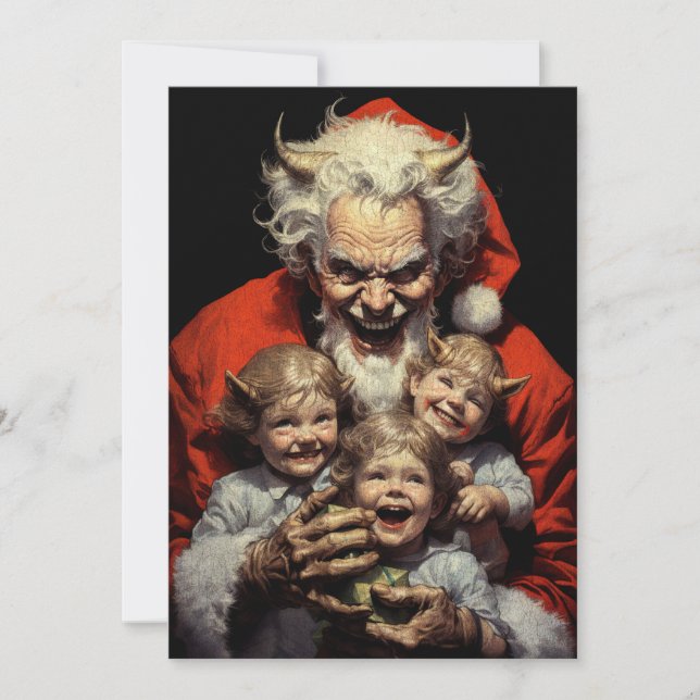 Cartes Pour Fêtes Annuelles Joyeux Noël Éffrayant Horreur Devil Père Noël (Devant)