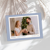 Joyeux Noël élégant à carreaux gingham bleu