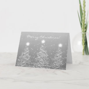 Cartes Pour Fêtes Annuelles Joyeux Noël Élégant Arbres pétillants Argent 