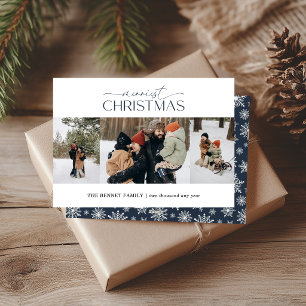 Cartes Pour Fêtes Annuelles Joyeux Noël Élégant Bande 3 Photos BLEU