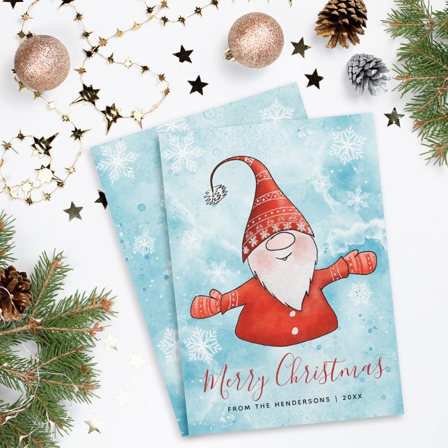 Cartes Pour Fêtes Annuelles Joyeux Noël Elégant Bleu Rouge mignonne Gnome (Créateur téléchargé)