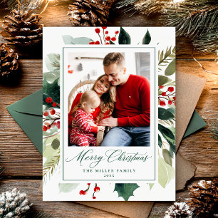 Cartes Pour Fêtes Annuelles Joyeux Noël Élégant Botanique Verdure