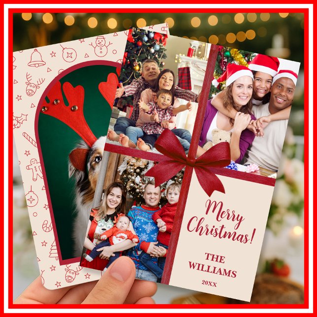 Cartes Pour Fêtes Annuelles Joyeux Noël Elegant Bow Présent Photo Collage (Créateur téléchargé)