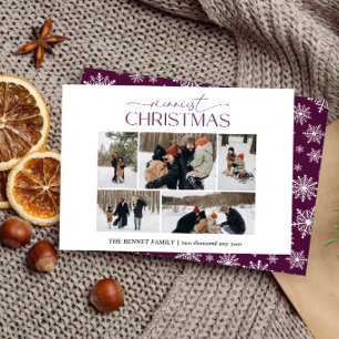 Cartes Pour Fêtes Annuelles Joyeux Noël Élégant Collage 5 Photos Prune