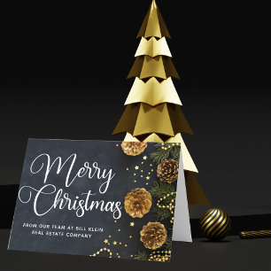 Cartes Pour Fêtes Annuelles Joyeux Noël Élégant Entreprise Noir Or