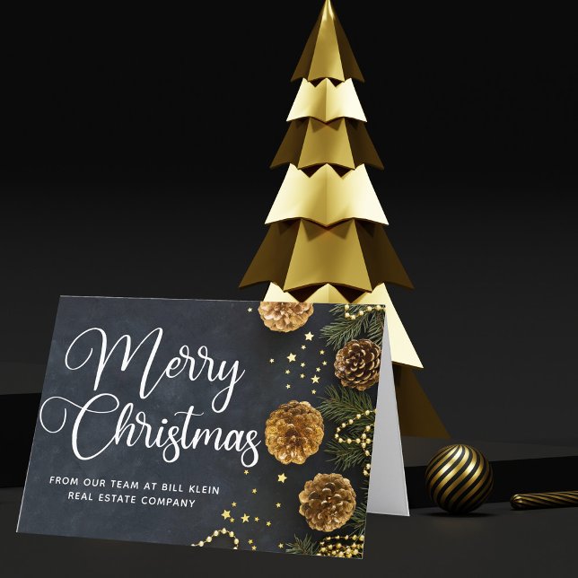 Cartes Pour Fêtes Annuelles Joyeux Noël Élégant Entreprise Noir Or (Créateur téléchargé)