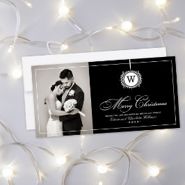 Cartes Pour Fêtes Annuelles Joyeux Noël Elegant noir Monogramme photo