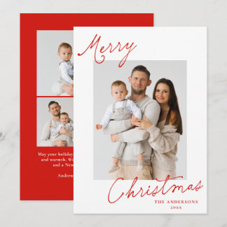 Cartes Pour Fêtes Annuelles Joyeux Noël Élégant Photo à l'Écriture Rouge