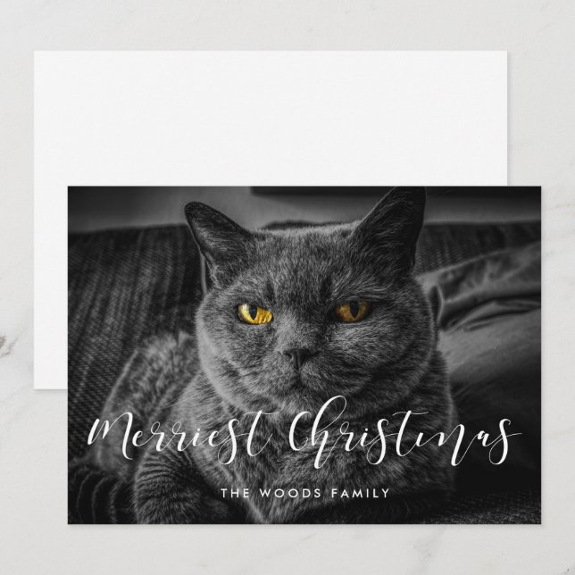 Cartes Pour Fêtes Annuelles Joyeux Noël Elegant Photo de famille (Devant / Derrière)