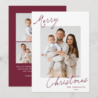 Cartes Pour Fêtes Annuelles Joyeux Noël Élégant Photo de Script Bourgogne
