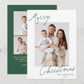 Cartes Pour Fêtes Annuelles Joyeux Noël Élégant Photo de Script Vert