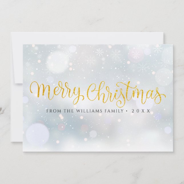 Cartes Pour Fêtes Annuelles Joyeux Noël Elegant Snowflakes Script Gold (Devant)