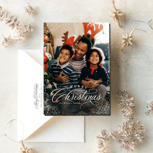 Cartes Pour Fêtes Annuelles Joyeux Noël élégant une photo cadre neige (Créateur téléchargé)