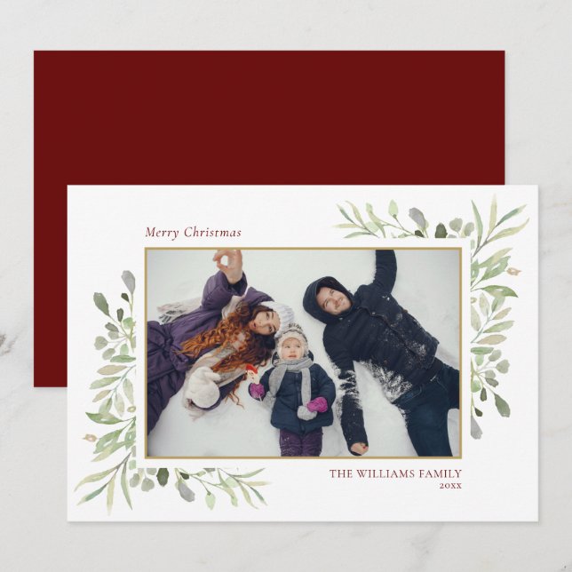 Cartes Pour Fêtes Annuelles Joyeux Noël Elégant Végétal Photo (Devant / Derrière)