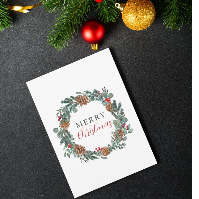 Cartes Pour Fêtes Annuelles Joyeux Noël Élégante Non-Photo Wreath (Merry Christmas Elegant Non-Photo Wreath Christmas Card)
