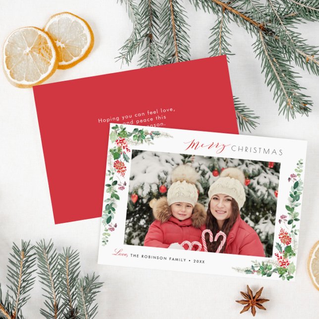 Cartes Pour Fêtes Annuelles joyeux noël élégantes frontières florales (Créateur téléchargé)