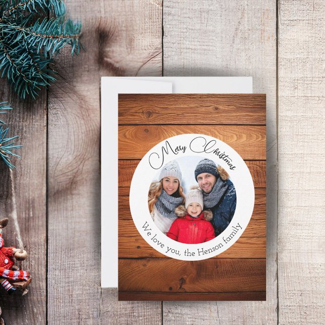 Cartes Pour Fêtes Annuelles Joyeux Noël en bois rustique Photo de famille  (Créateur téléchargé)