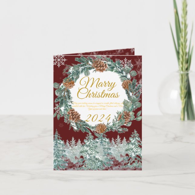 Cartes Pour Fêtes Annuelles Joyeux Noël en pin bourguignon rustique traditionn (Devant)