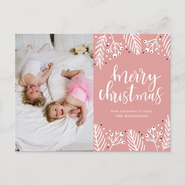 Cartes Pour Fêtes Annuelles Joyeux Noël en rose (Devant)