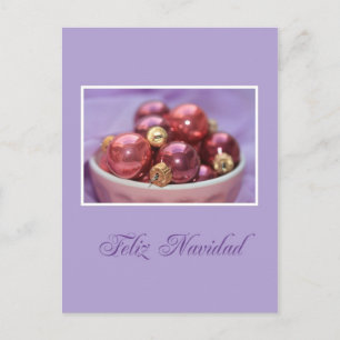 Cartes Pour Fêtes Annuelles joyeux Noël espagnol lila & ornements roses