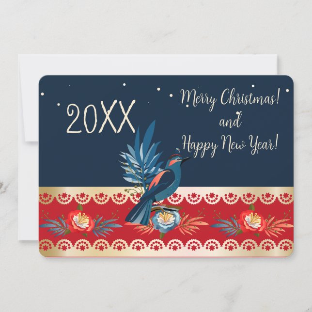 Cartes Pour Fêtes Annuelles Joyeux Noël et Bonne Année ! Oiseau bleu 2025 (Devant)