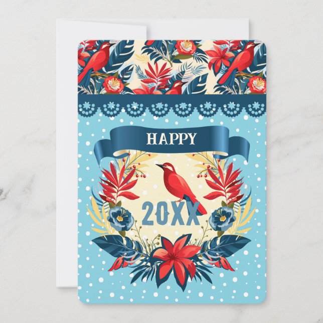 Cartes Pour Fêtes Annuelles Joyeux Noël et Bonne Année ! Oiseau rouge 2026 (Devant)
